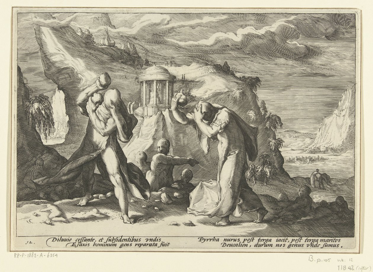 Deucalion ve Pyrrha yeni bir insan ırkı yaratıyor Ovid