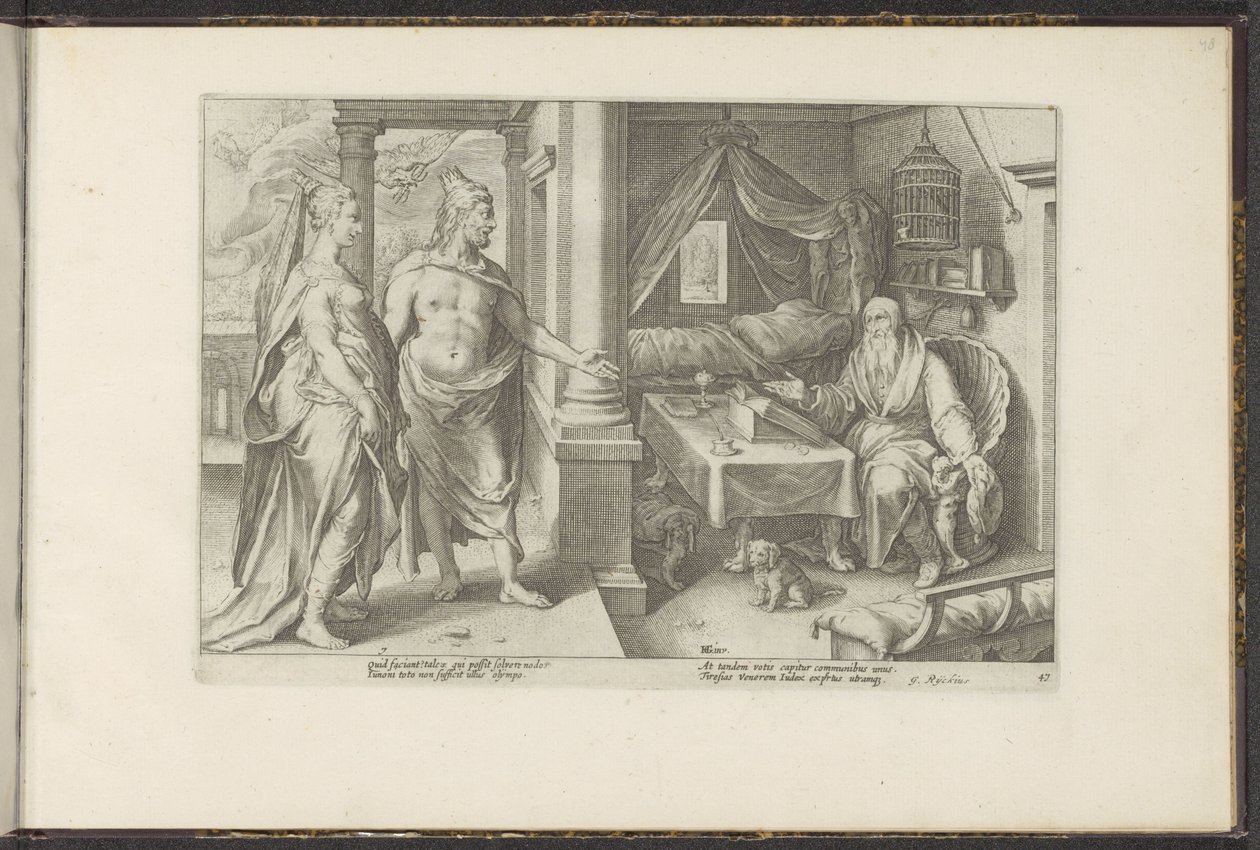 Juno ve Jüpiter, Tiresias Ovid'in Metamorphoses (dizi başlığı) Re-creations of P. Ovidius Naso'ya (dizi başlığı) danışıyor by Hendrick Goltzius (workshop of)
