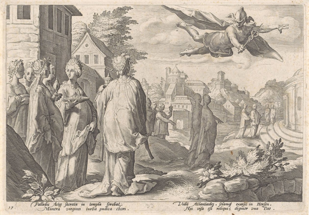Mercurius en Herse Metamorfosen van Ovidius (dizi adı) by Hendrick Goltzius (workshop of)