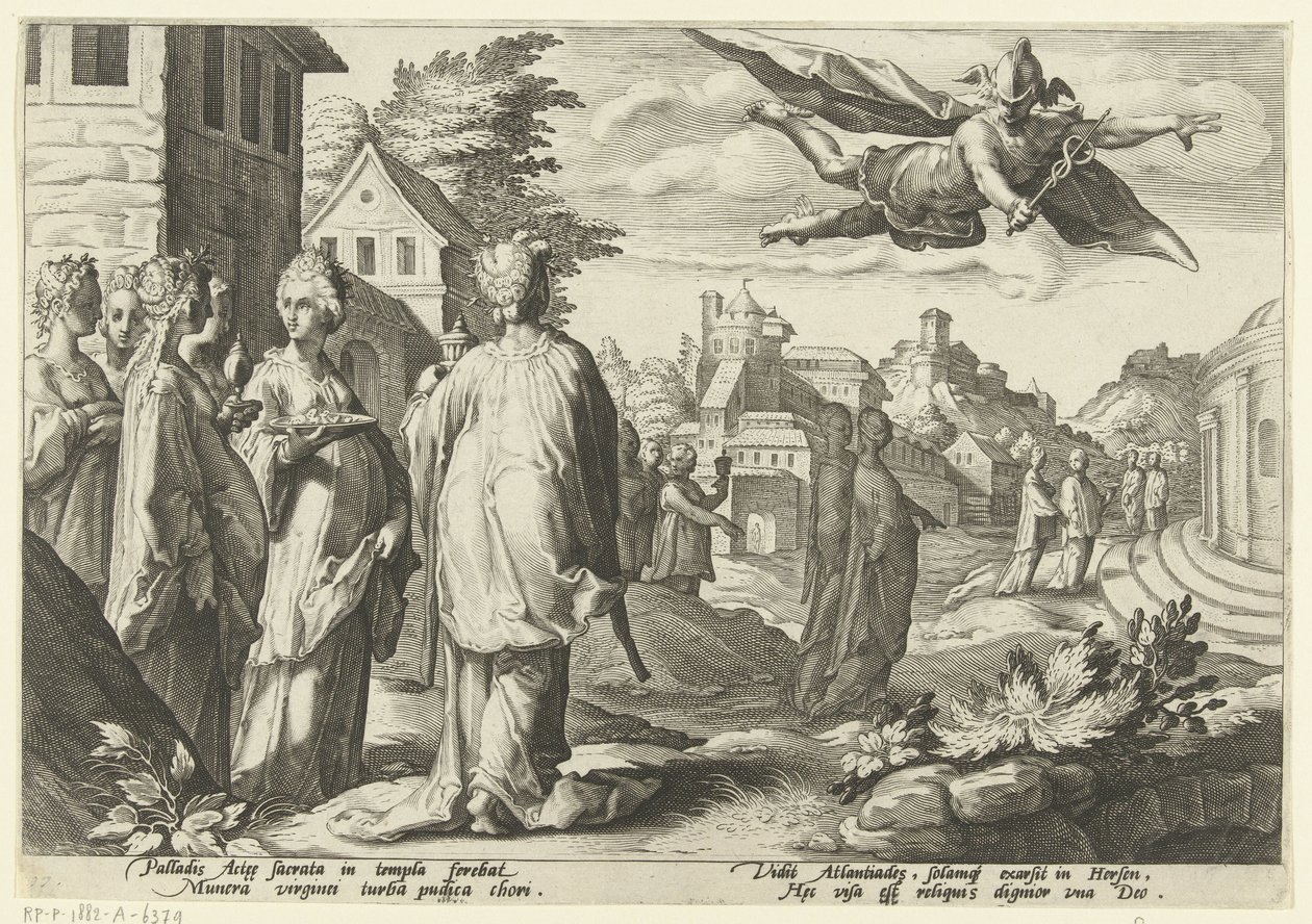 Mercury, Herse Ovid'in Metamorphoses'ına (seri başlığı) aşık oluyor by Hendrick Goltzius (workshop of)