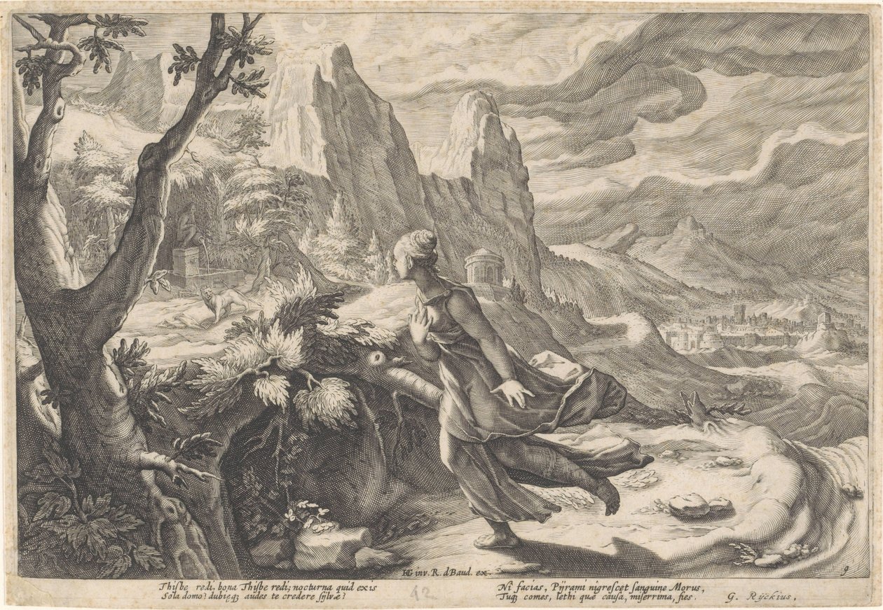Thisbe dişi aslandan kaçar Ovid