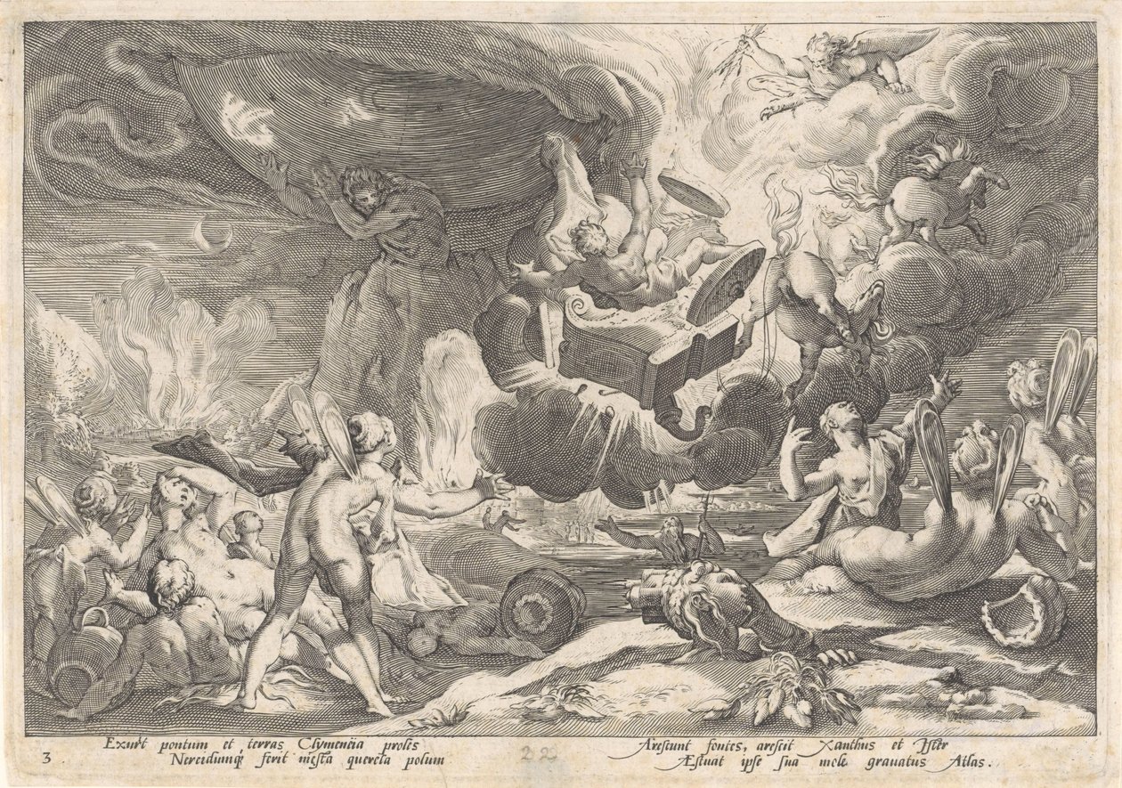 Val van Phaëthon Metamorfosen van Ovidius (dizi adı) by Hendrick Goltzius (workshop of)
