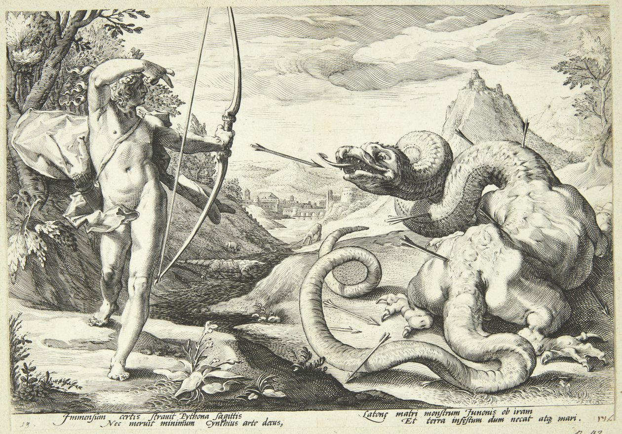 Apollo Python'u öldürür by Hendrick Goltzius