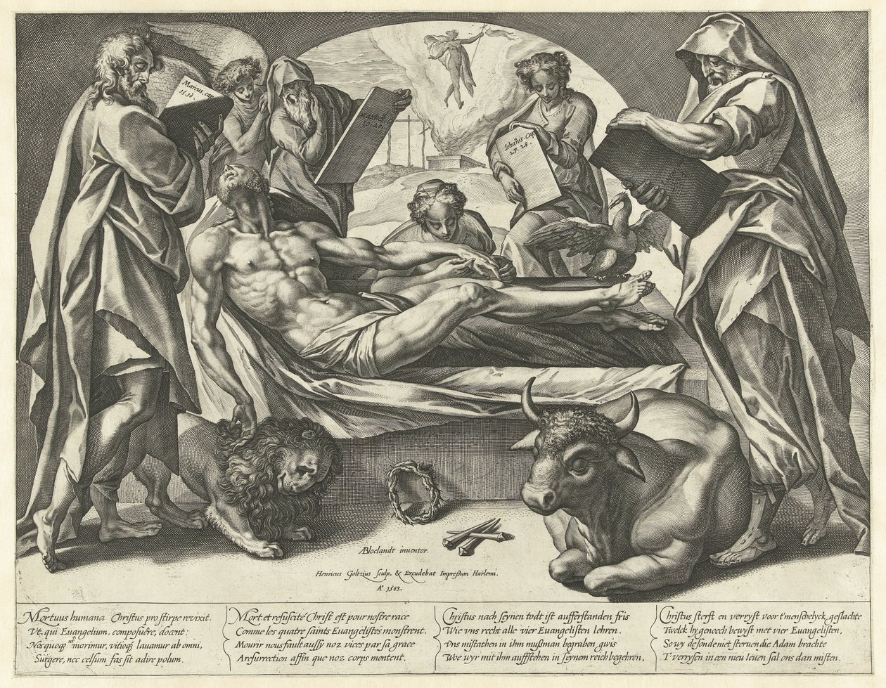 Ölü İsa ve Dört Evangelist by Hendrick Goltzius