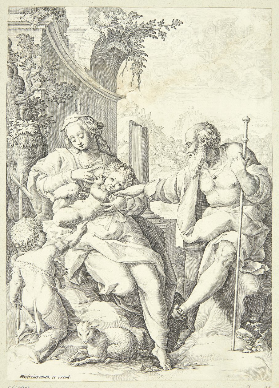Küçük John ile kutsal aile by Hendrick Goltzius