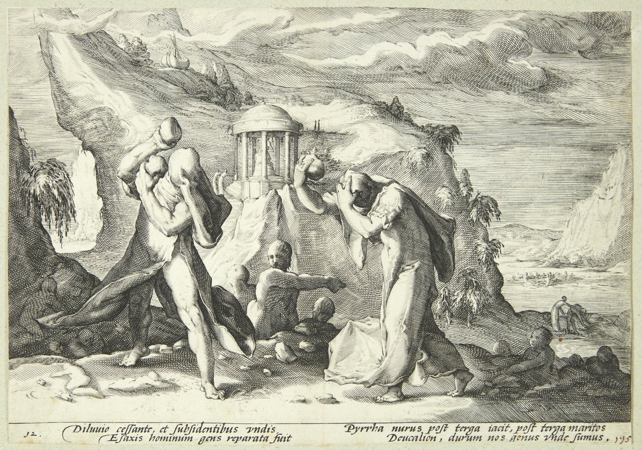 Deukalion ve Pyrrha dünyayı yeniden dolduruyor by Hendrick Goltzius