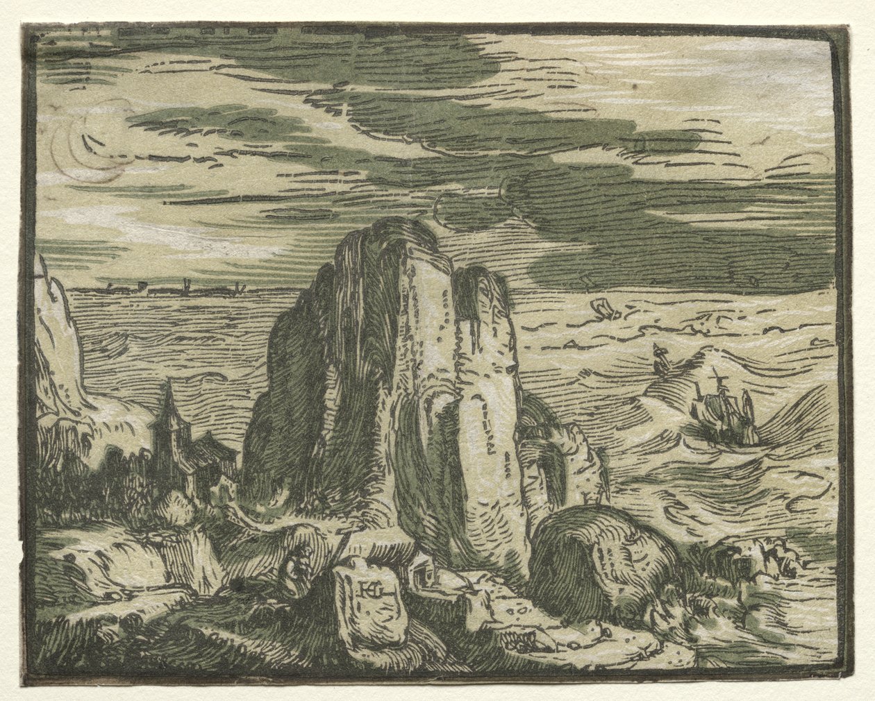 Dört Küçük Manzara: No. 4, Deniz Kıyısında Uçurum by Hendrick Goltzius