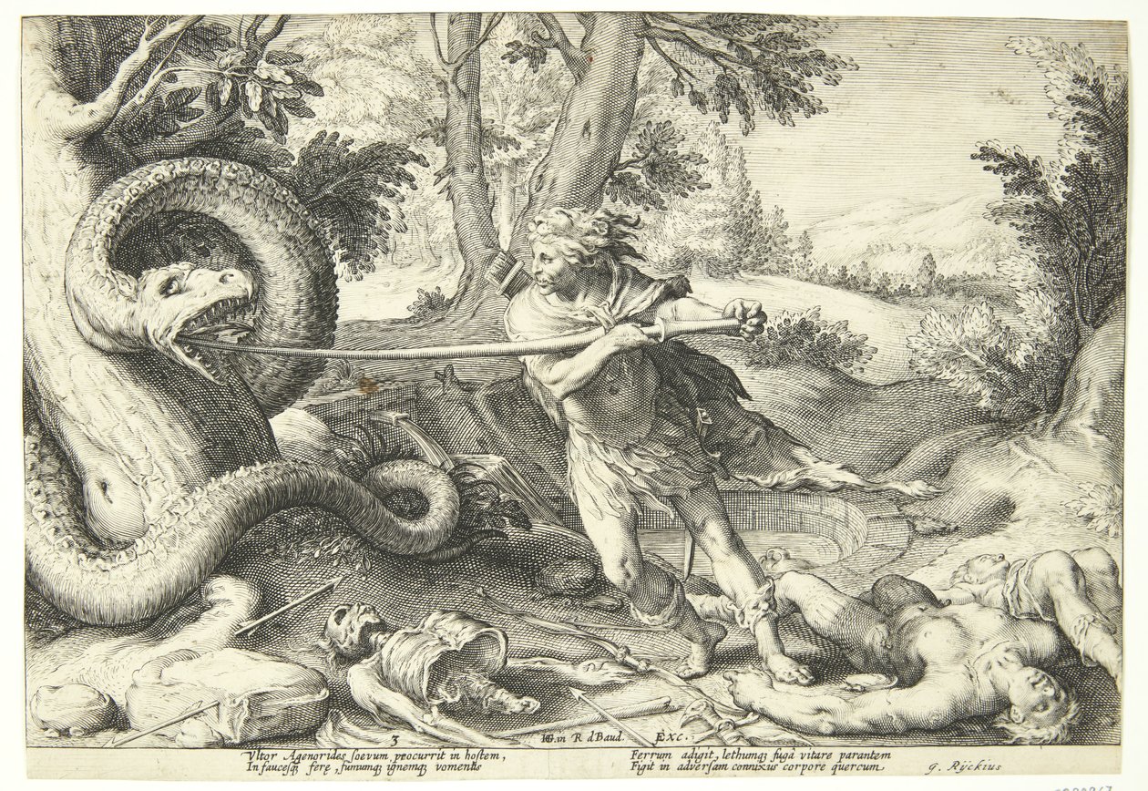 Cadmos ejderhayı öldürür by Hendrick Goltzius