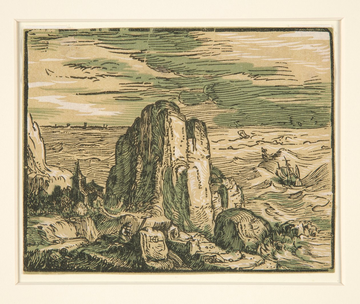 Deniz kıyısında Cliff ile manzara by Hendrick Goltzius