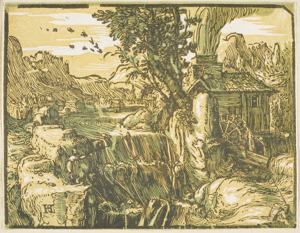 Dört Küçük Manzaradan Şelaleli Manzara by Hendrick Goltzius