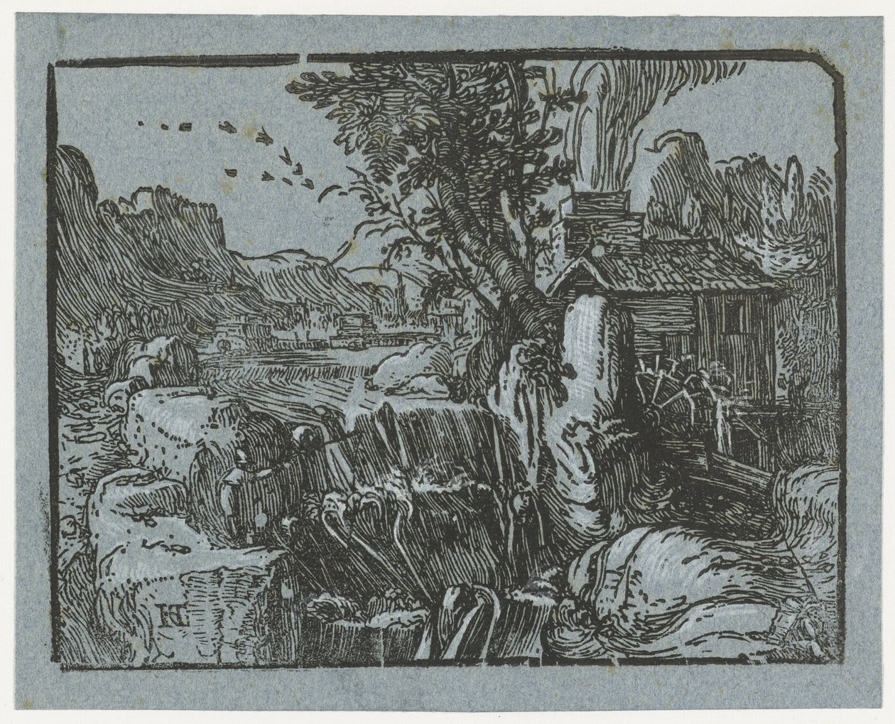 Şelaleli manzara Dört küçük manzara (dizi başlığı) by Hendrick Goltzius