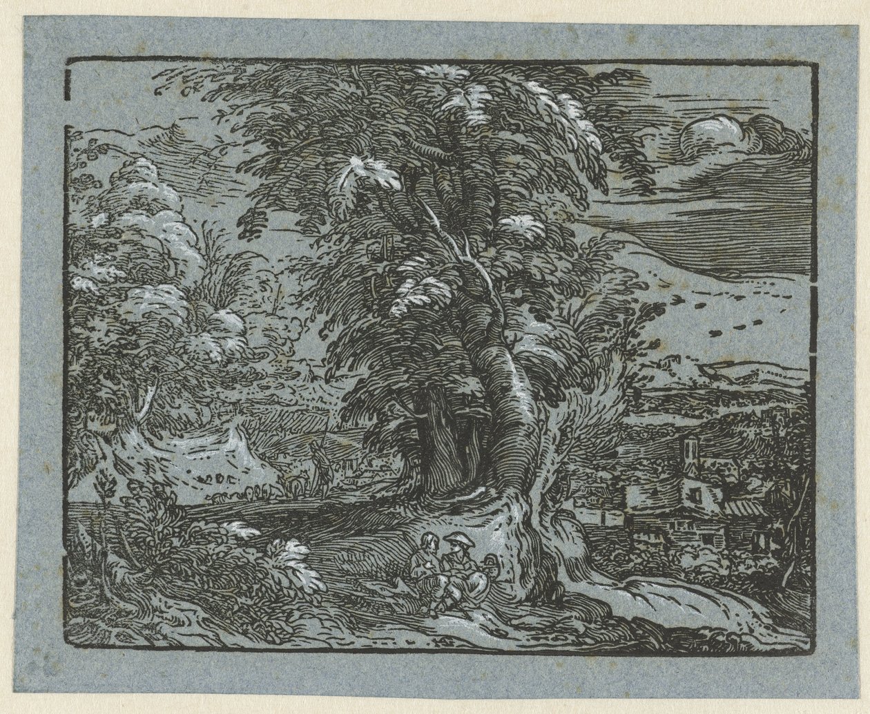 Oturan çift ile manzara Dört küçük manzara (dizi başlığı) by Hendrick Goltzius
