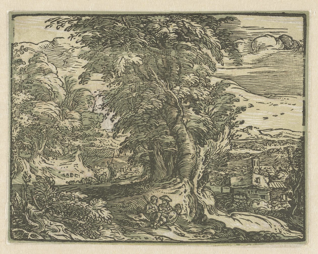 Oturan çift ile manzara Dört küçük manzara (dizi başlığı) by Hendrick Goltzius
