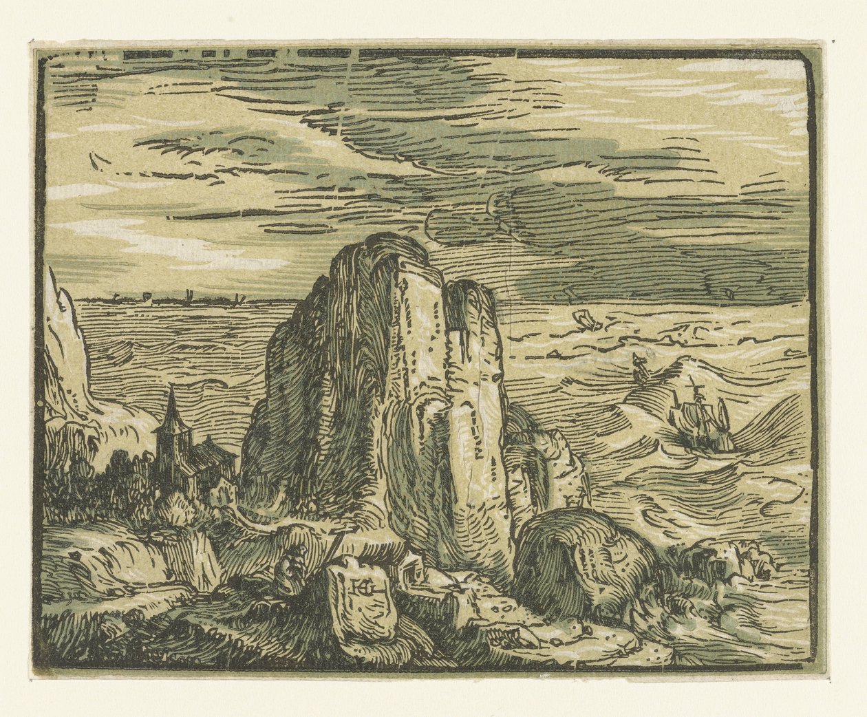 Bir sahilde kaya Dört küçük manzara (dizi başlığı) by Hendrick Goltzius