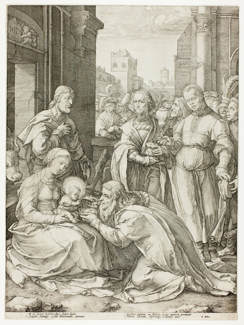Magi'nin Tapınması, İsa'nın Doğumu ve Erken Yaşamı'ndan beşinci plaka by Hendrick Goltzius