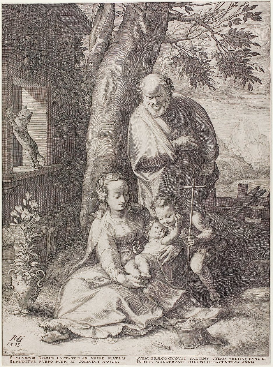 Bebek Vaftizci Yahya ile Kutsal Aile, İsa'nın Doğumu ve Erken Yaşamı'ndan altıncı plaka by Hendrick Goltzius