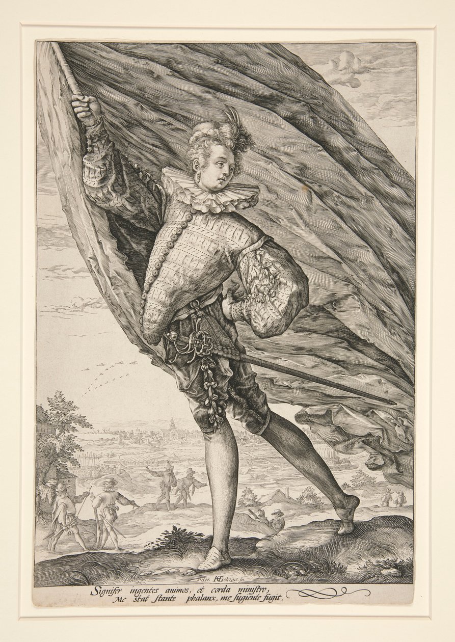 Standart taşıyıcı, sola döndü by Hendrick Goltzius