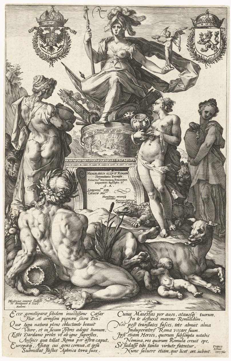 Baskı serisi için başlık baskısı Roma kahramanları Roma (nesne üzerindeki başlık) Roma Kahramanları (dizi adı) by Hendrick Goltzius