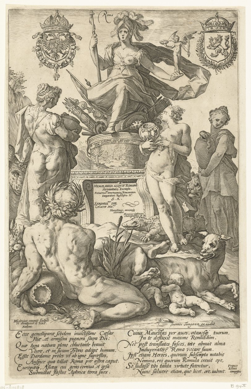 Baskı serisi için başlık baskısı Roma kahramanları Roma (nesne üzerindeki başlık) Roma Kahramanları (dizi adı) by Hendrick Goltzius