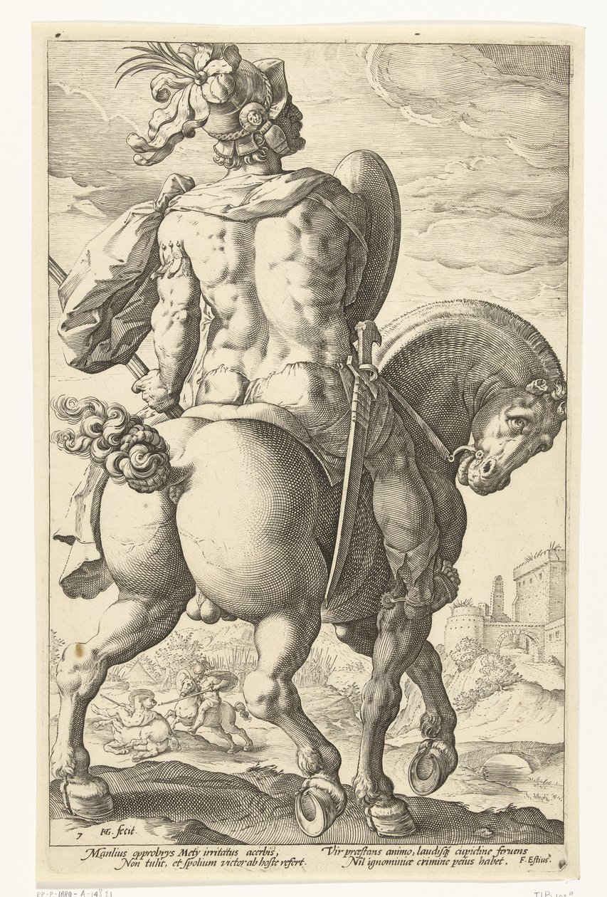 At sırtında Titus Manlius Roma kahramanları (dizi başlığı) by Hendrick Goltzius