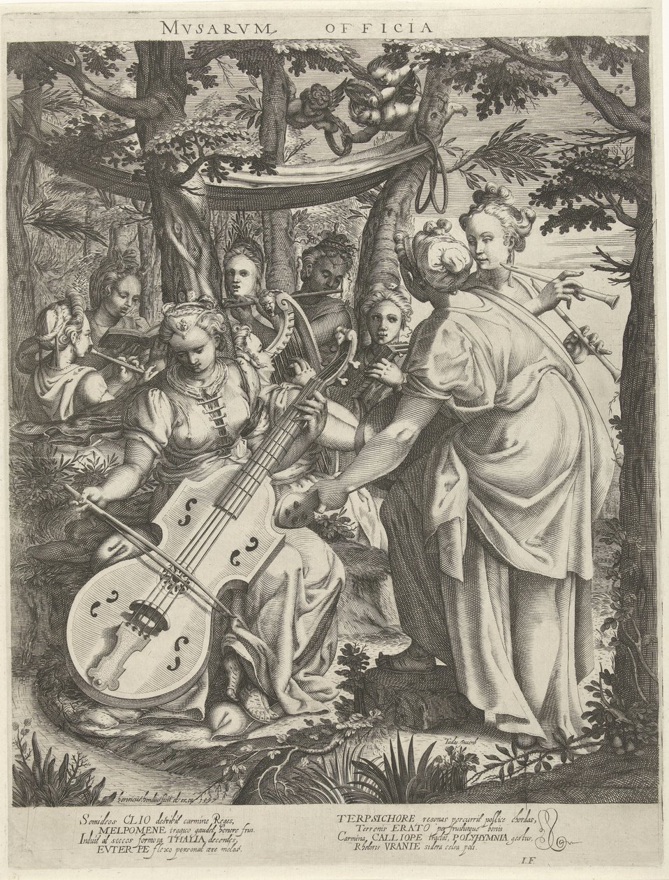 Konser van de muzen op de Parnassus İlham perileri (nesne üzerindeki başlık) by Hendrick Hondius (I)