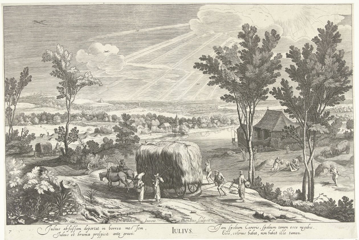 Temmuz, bir manzarada çiftçilerle Julius (nesne üzerindeki başlık) On İki Ay (dizi adı) by Hendrick Hondius (I)