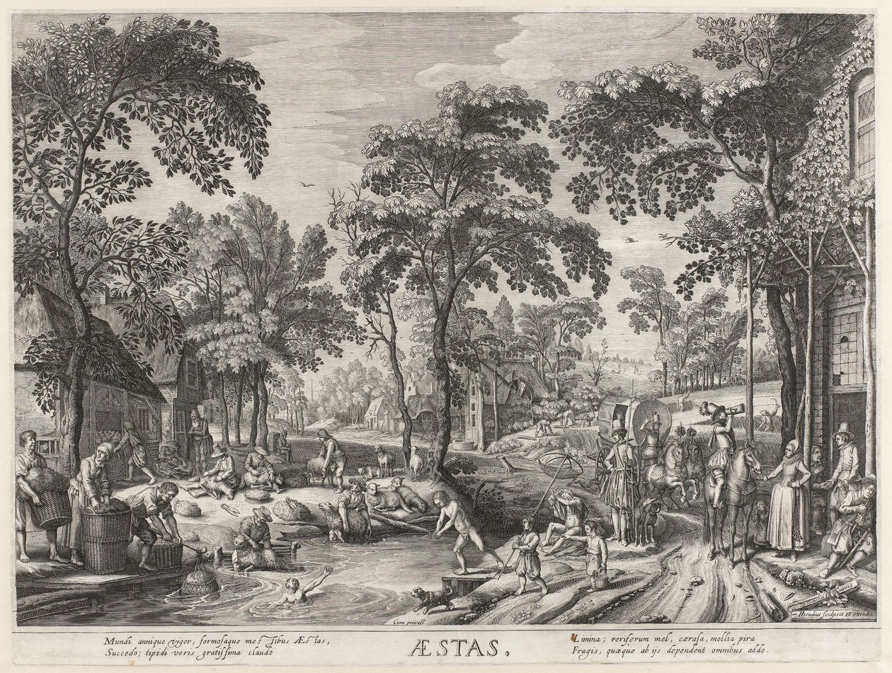 Yaz, bir göl kenarında bir şirket Aestas (nesne üzerindeki başlık) Dört Mevsim (dizi adı) by Hendrick Hondius (I)