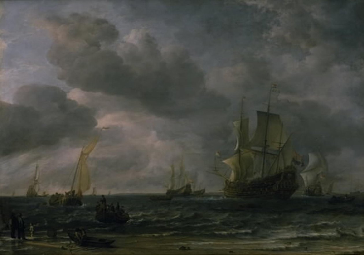 Hollanda Sahili Açıklarında Esinti İçinde Gemiler by Hendrick Jacobsz Dubbels