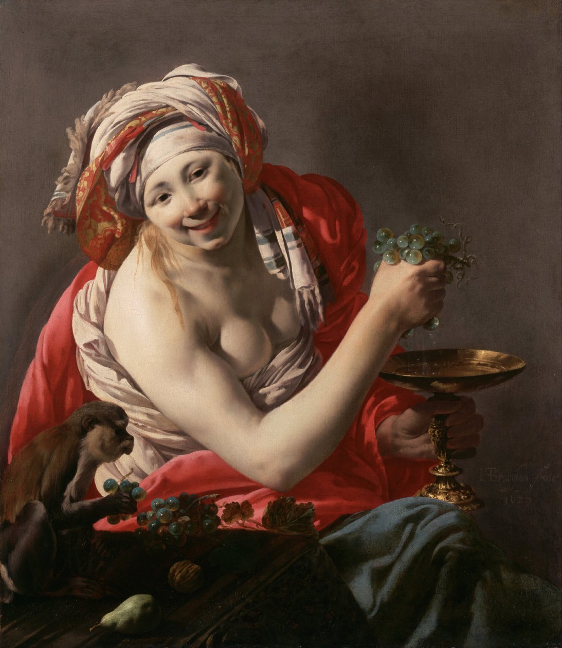 Maymunlu Bacchante, 1627 by Hendrick Jansz Terbrugghen