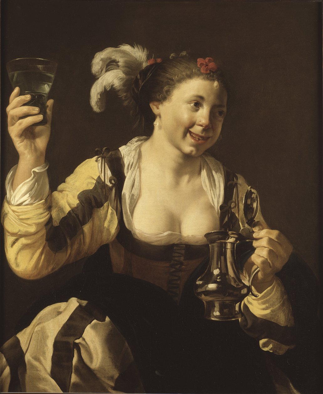 Bardak tutan bir kız (le gut, serie des cinq sens) - Bardak Tutan Bir Kız (Tat. "Beş Duyu" Serisinden), Terbrugghen, Hendrick Jansz (1588-1629). tuval üzerine yağlıboya by Hendrick Jansz Terbrugghen
