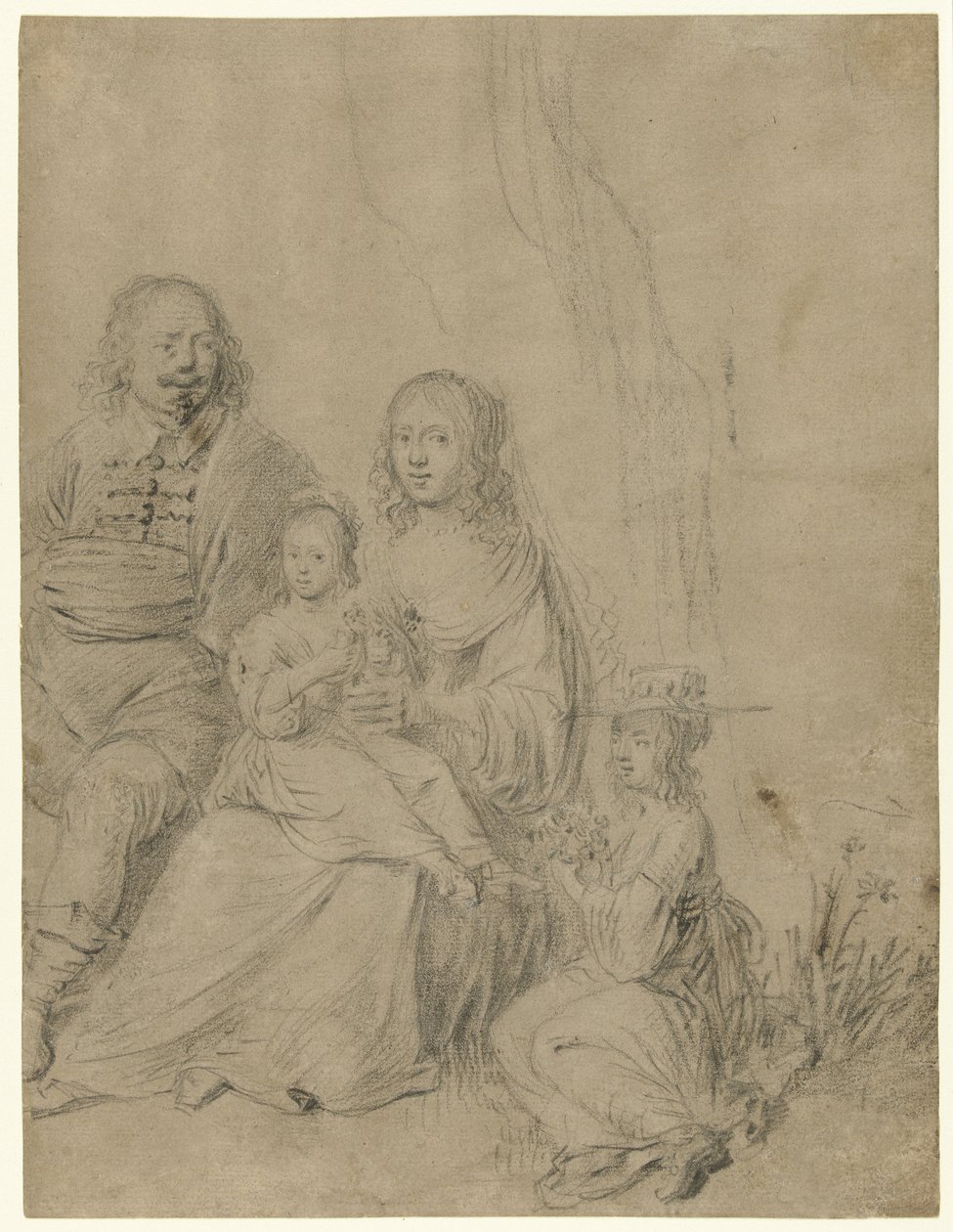 Birkaç ebeveyn ve iki kızdan oluşan aile grubu by Hendrick Martensz. Sorgh (attributed to)