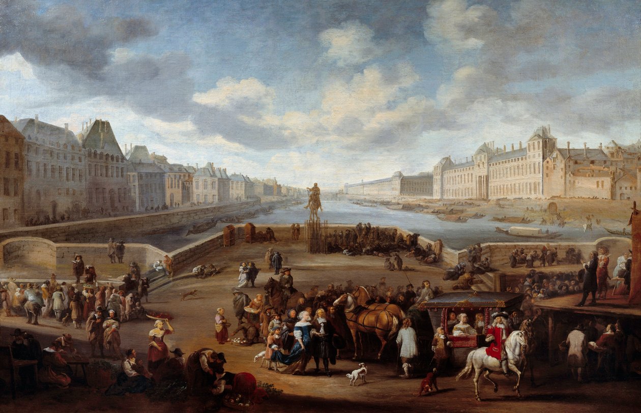Henri IV köprüsünden (Actuel Pont Neuf) alınan Louvre ile Paris manzarası. Hendricks Mommers (1623-1693) tarafından yapılan boyama by Hendrick Mommers