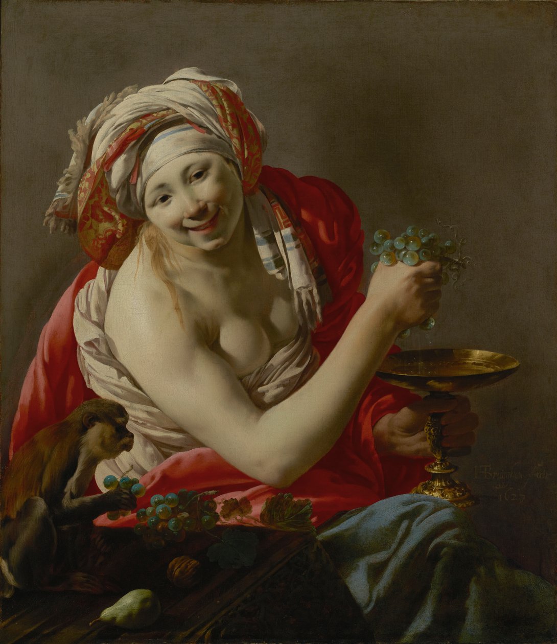 Bir Maymun ile Bacchante by Hendrick ter Brugghen