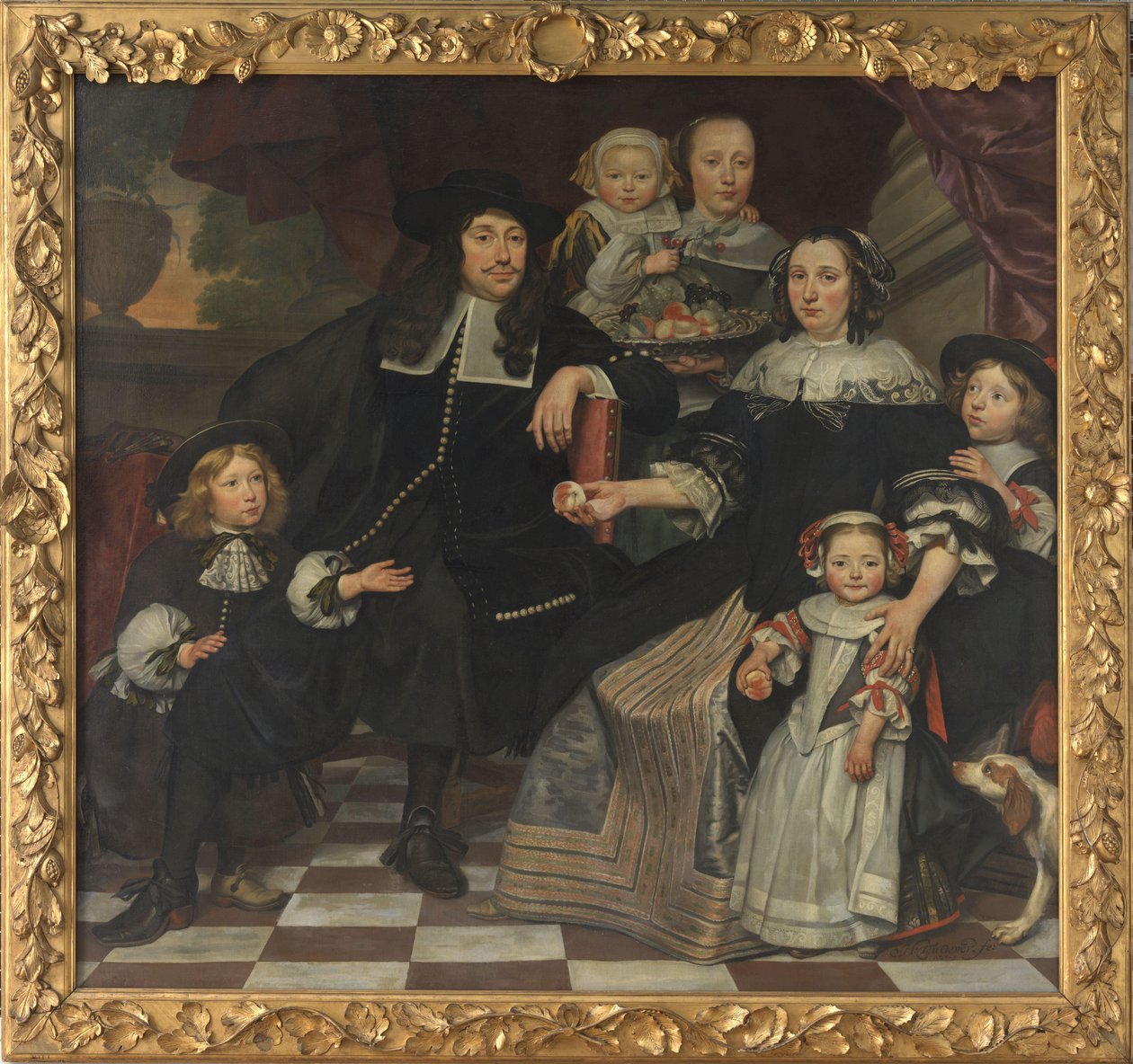 Bir kır evinin terasında bir aile by Hendrick ten Oever