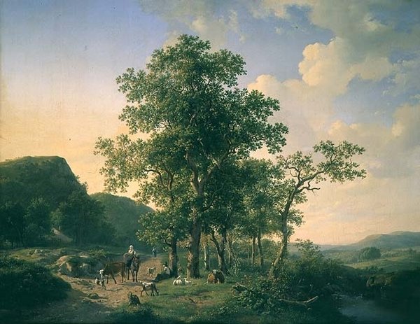 Köylüler ve hayvanlarla ormanlık manzara by Hendrick van de Sande Bakhuyzen