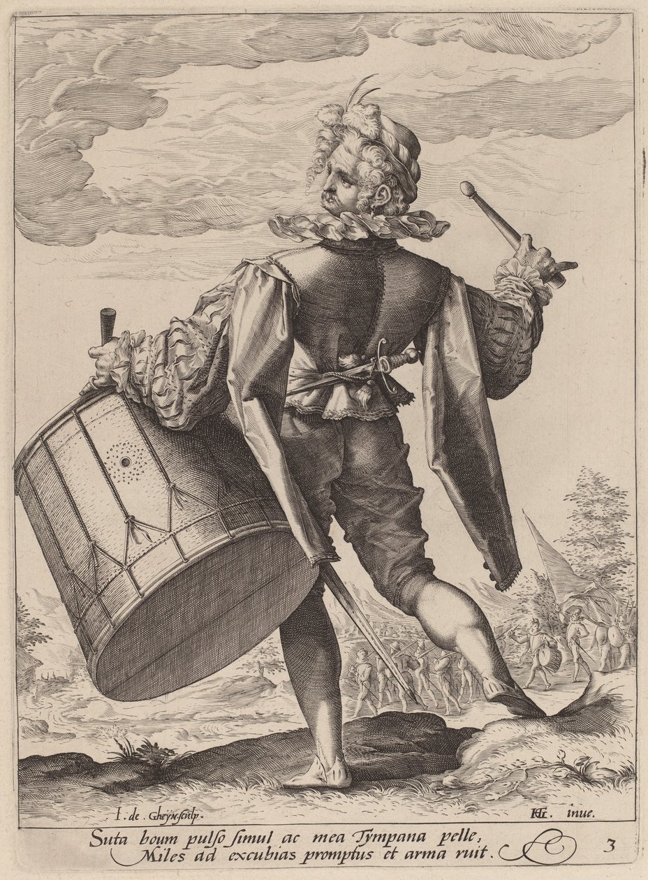 Drummer, engraved by Jacques II de Gheyn, 1587 (engraving on laid paper) by Hendrik Goltzius
