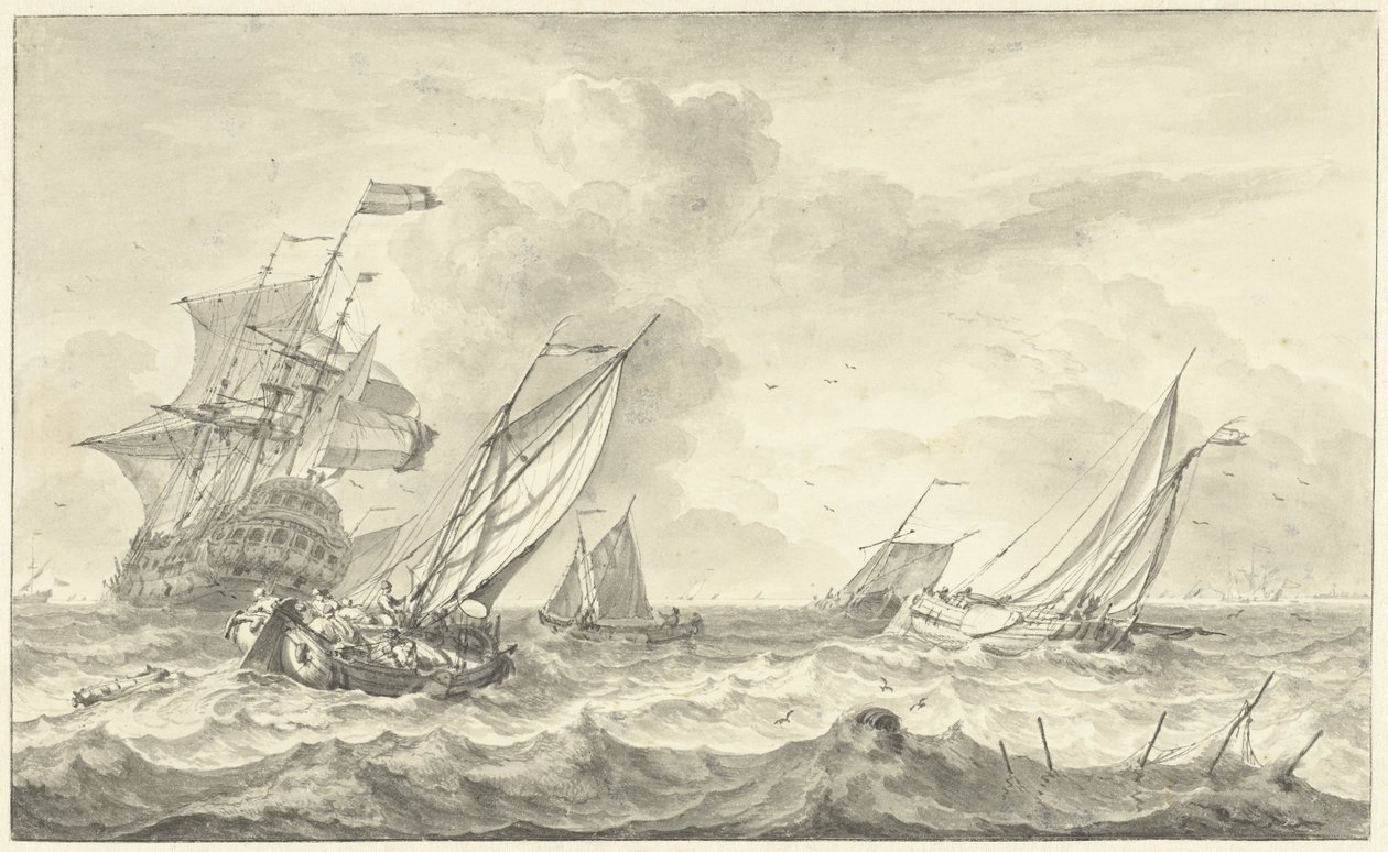 Deniz manzarası (çizim) by Hendrik Rietschoof