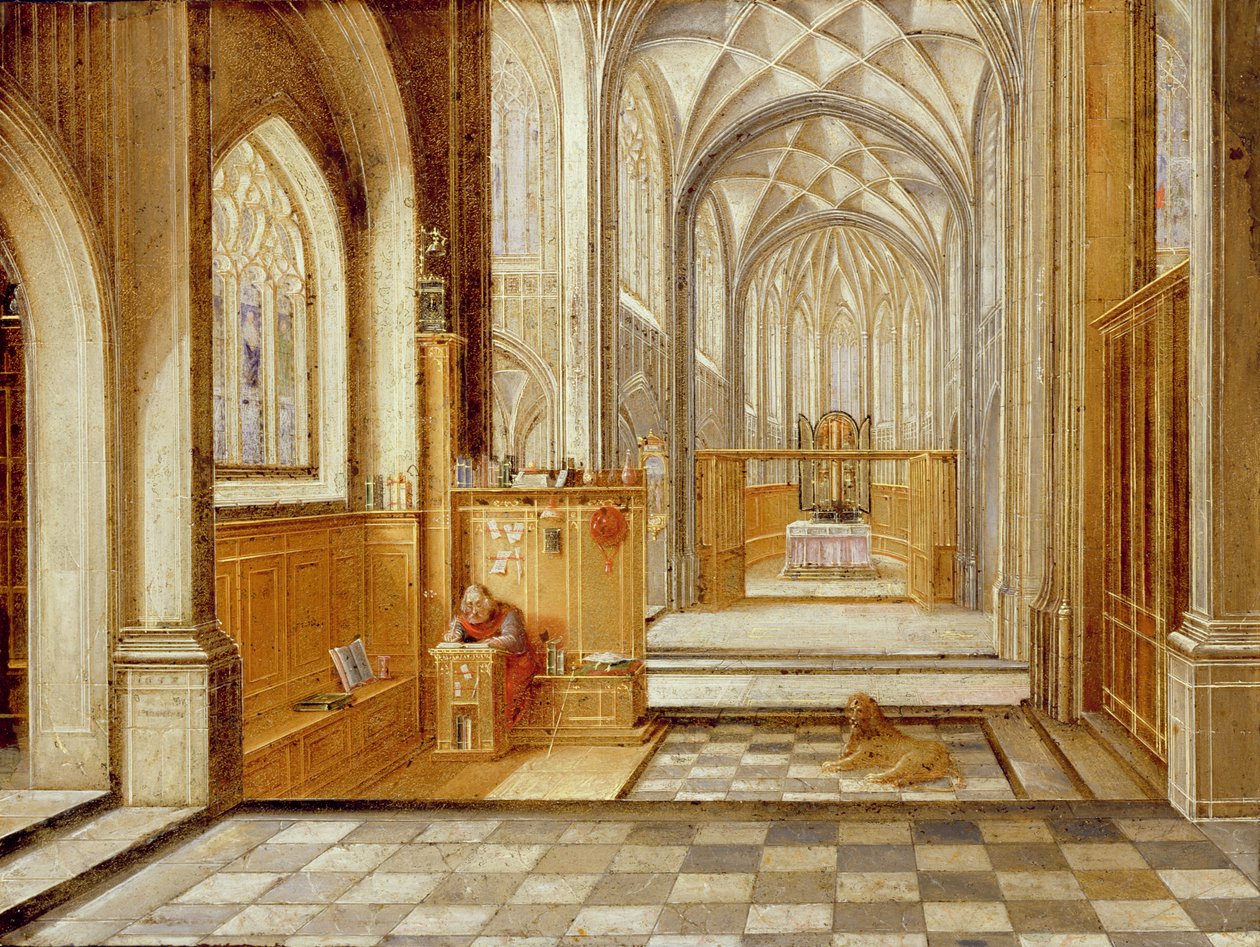Gotik bir Kilisede Aziz Jerome (bakır üzerine yağ) by Hendrik the Younger Steenwyck