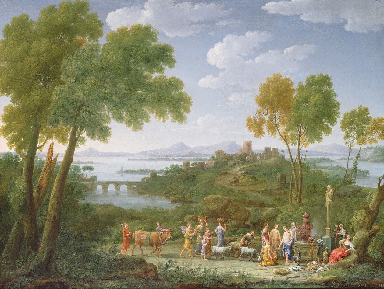 Bir Fedakarlıkla Geniş Bir İtalyan Manzarası, 1728 by Hendrik van Lint