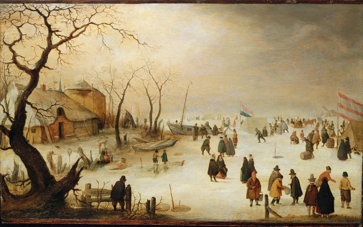 Buz Üzerinde Figürlerle Bir Kış Nehir Manzarası by Hendrik Avercamp