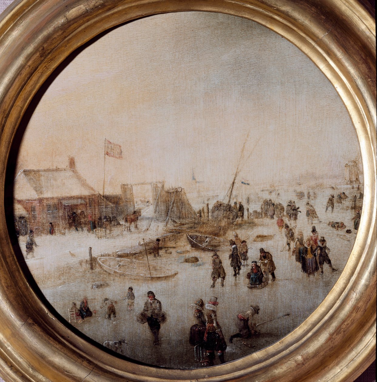 Buz patencileri ile kış manzarası Boyama Hendrick Avercamp (1585-1634) Çap 25 cm Musei di Strada Nuova (eski Palazzo Rosso) by Hendrik Avercamp