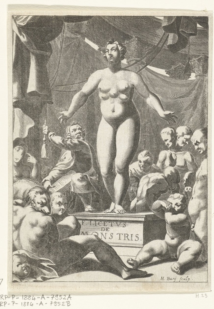 Beş göğüslü çıplak kadın Fortunius Licetus, De Monstris, Amsterdam 1665 için başlık sayfası by Hendrik Bary