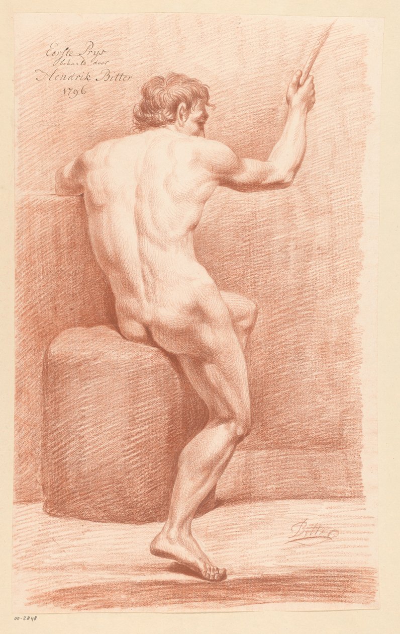 Oturan erkek çıplak, arkadan bakıldığında (1.lik ödülü 1796) by Hendrik Bitter