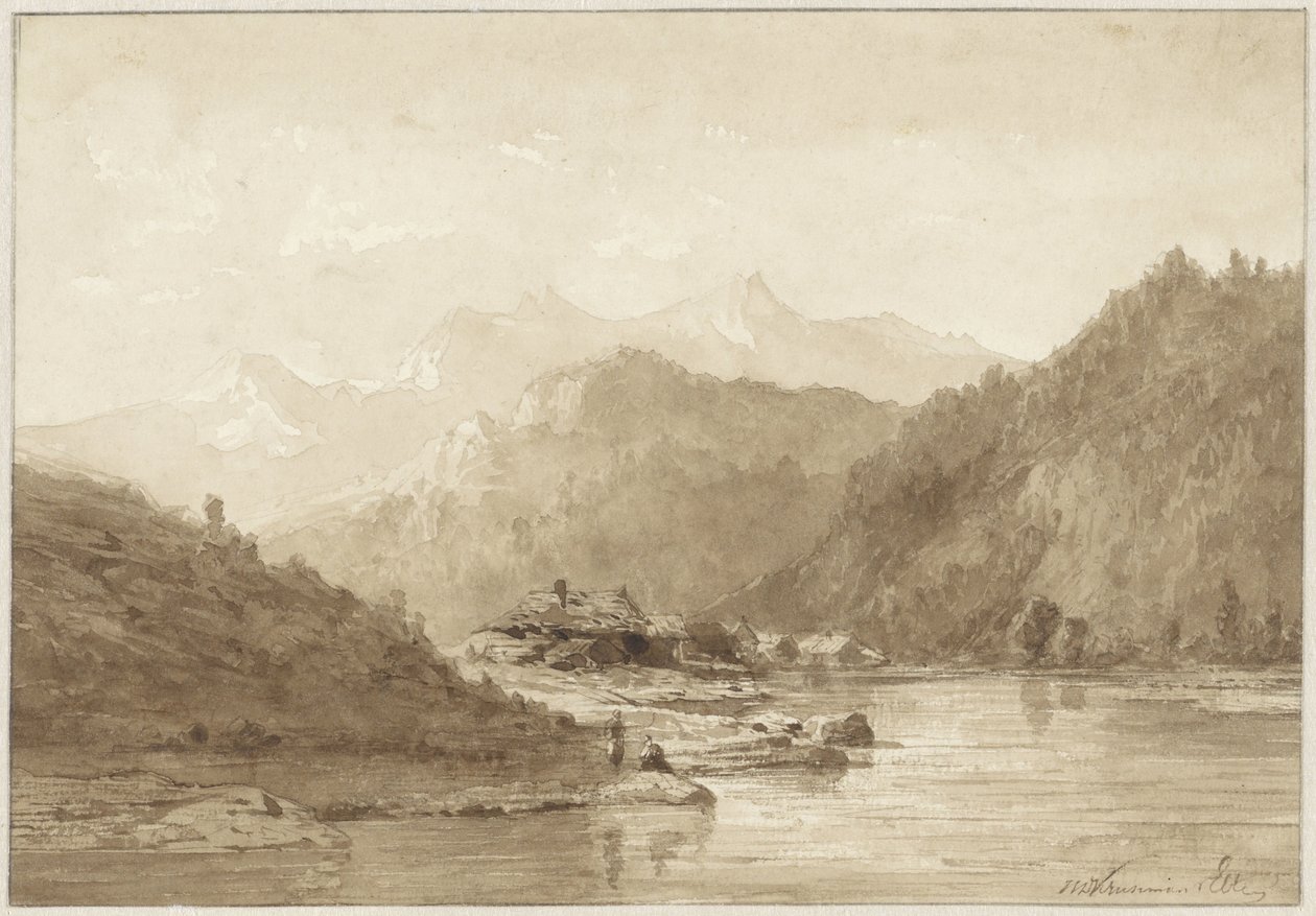 Bir göl ile dağ manzarası by Hendrik Dirk Kruseman van Elten