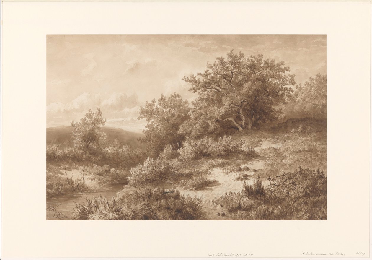 Dere ve çalılar ile manzara by Hendrik Dirk Kruseman van Elten