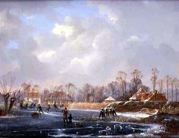 Donmuş Nehirde Figürlü Manzara (tuval üzerine yağlı boya) by Hendrik Gerrit ten Cate
