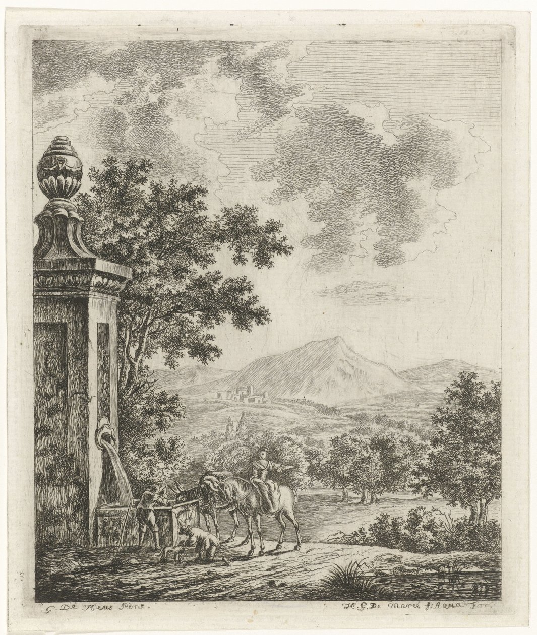 Bir kuyunun yanında rakamlarla manzara by Hendrik Godart de Marée