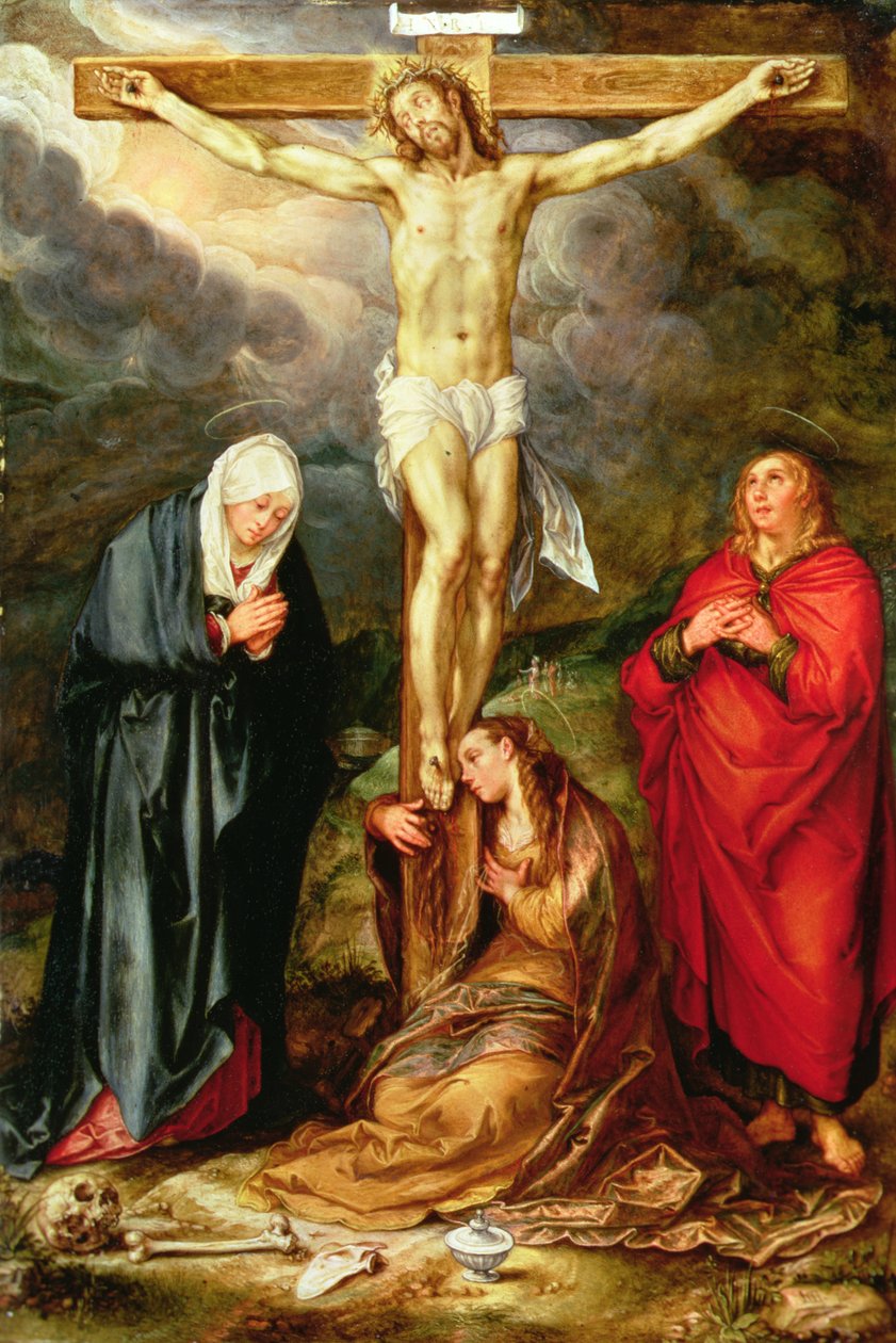 Çarmıhta İsa, Meryem, Aziz John ve Magdalene ile, c.1600 (bakır üzerine yağ) by Hendrik Goltzius
