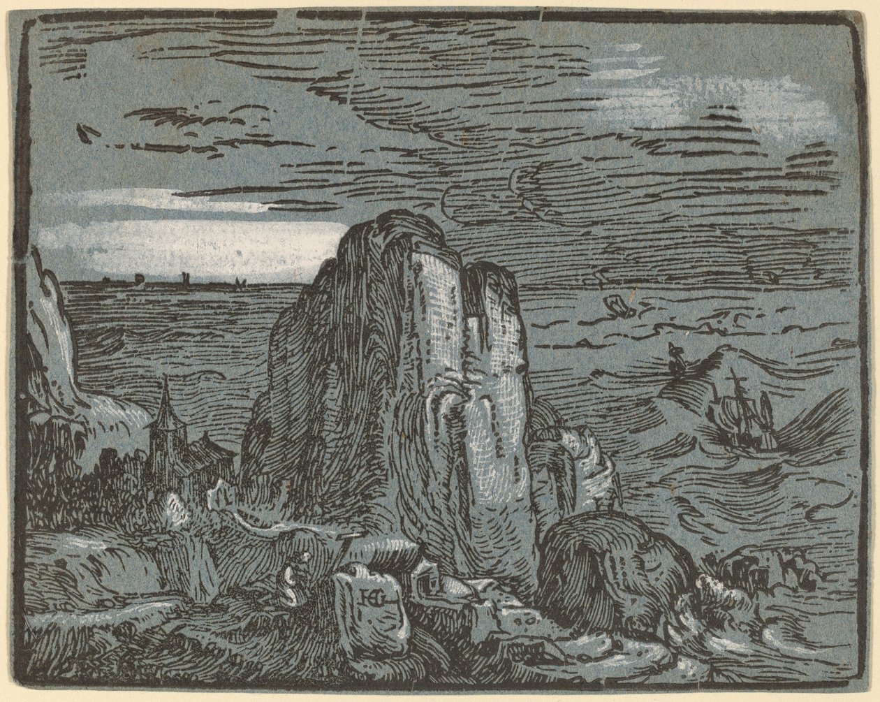 Bir deniz kıyısındaki uçurum by Hendrik Goltzius