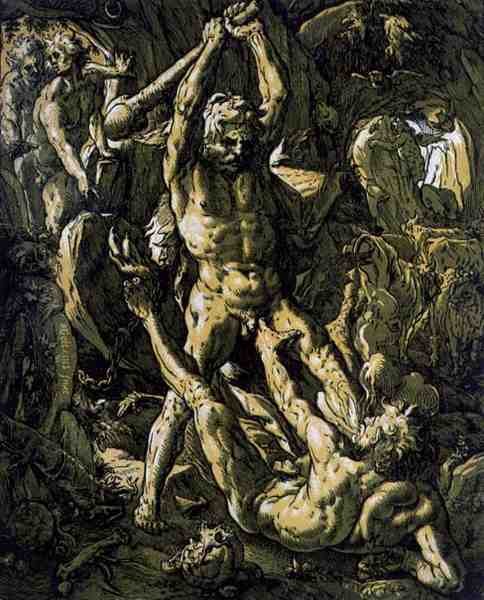 Herkül Cacus'u Öldürüyor by Hendrik Goltzius